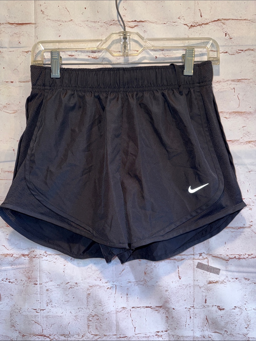 Nike Black Women Athletic Running Shorts White Swoosh tempo lined dri fit Small